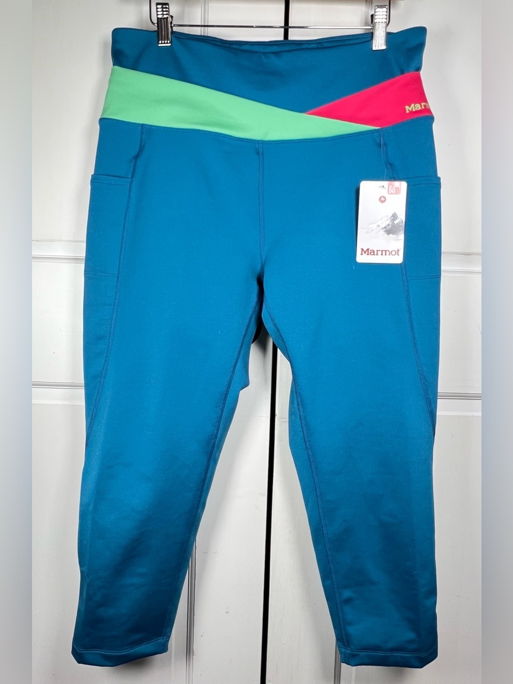 NWT Marmot Cliff Climber Capri Teal High Rise Side Pockets Size XL